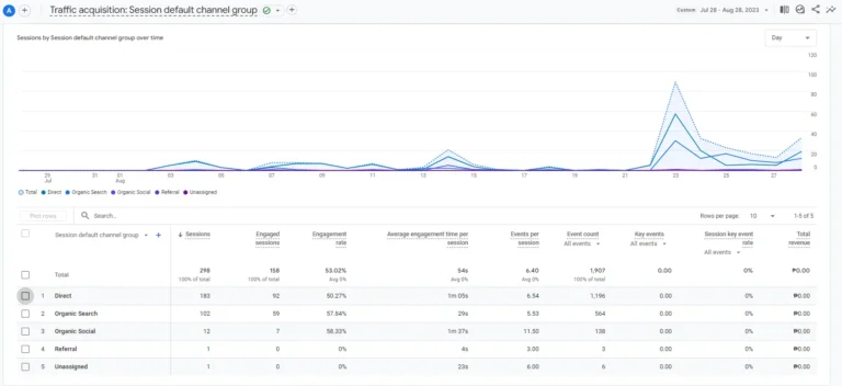 The Fort Cafe Google Analytics before SEO implementation